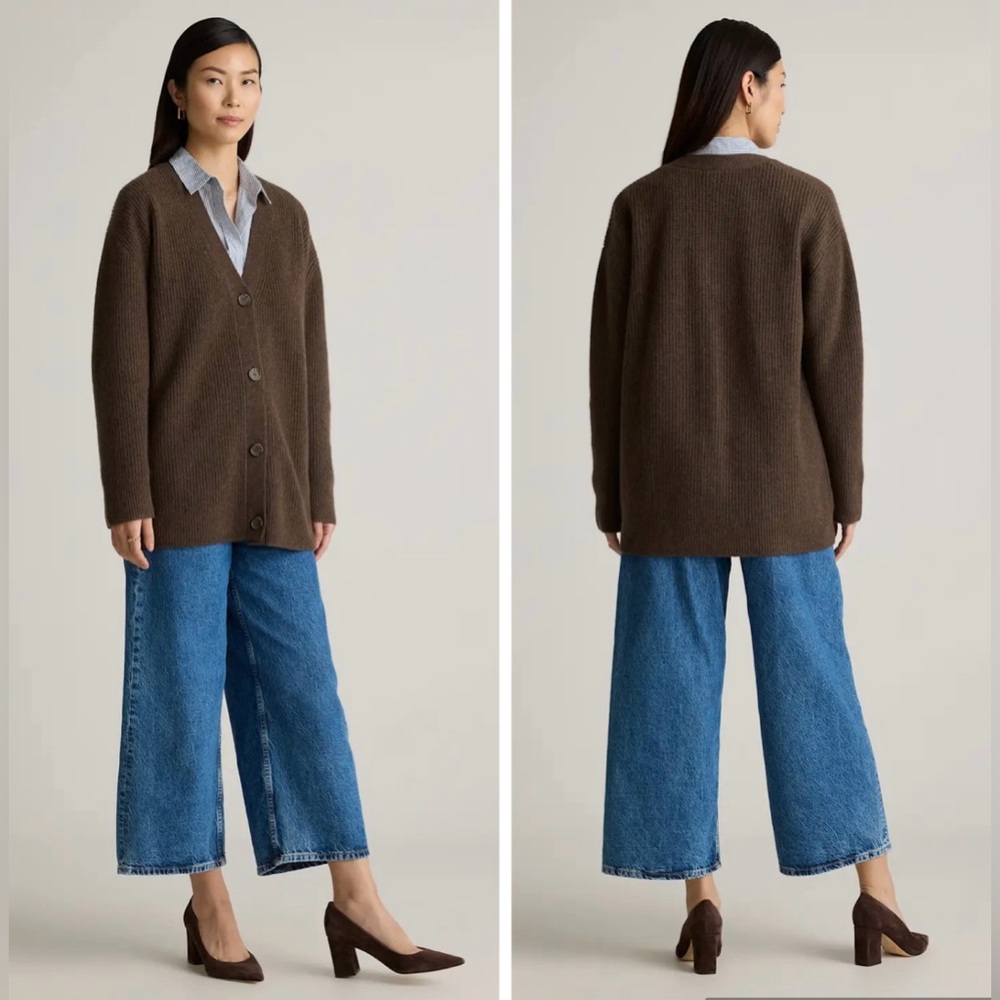 like new quince mongolian cashmere oversized boyfriend cardigan sweater brown XS - Picture 9 of 14